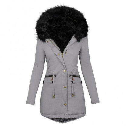 Winter Long Sleeve Faux Fur Hood Snow Jacket