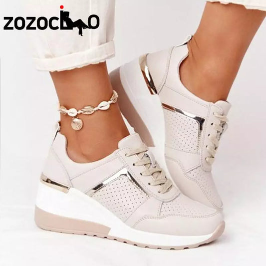 Women's Lace-Up Wedge Casual Sneakers