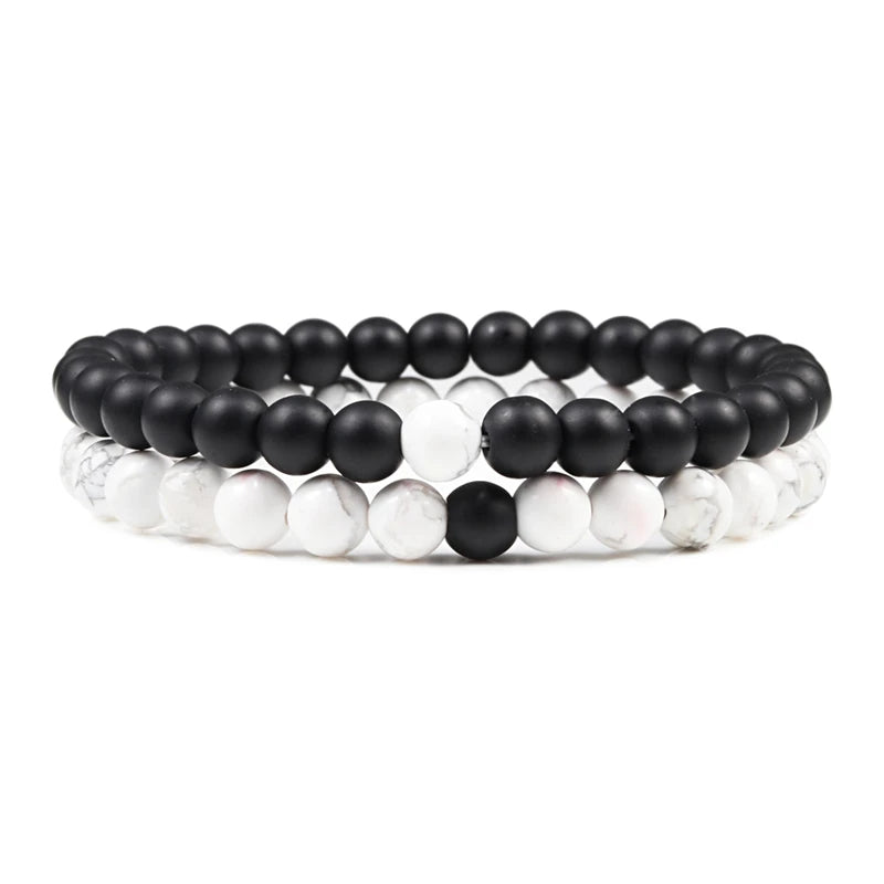 2 bracelets de perles en œil de tigre et pierre de lave noire pour couples