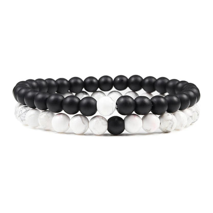 2 bracelets de perles en œil de tigre et pierre de lave noire pour couples