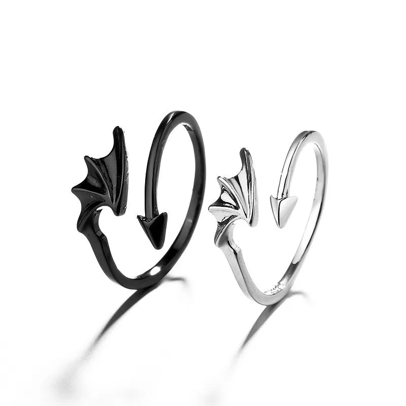 Gothic Punk Angel & Devil Couple Ring Set – Adjustable Open Rings