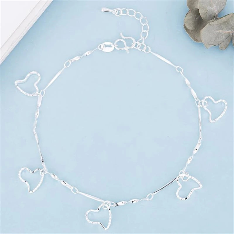 925 Sterling Silver Love Heart Anklets For Women