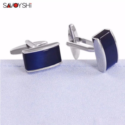 Men's  Blue Cat's Eye Stone Square Cufflinks