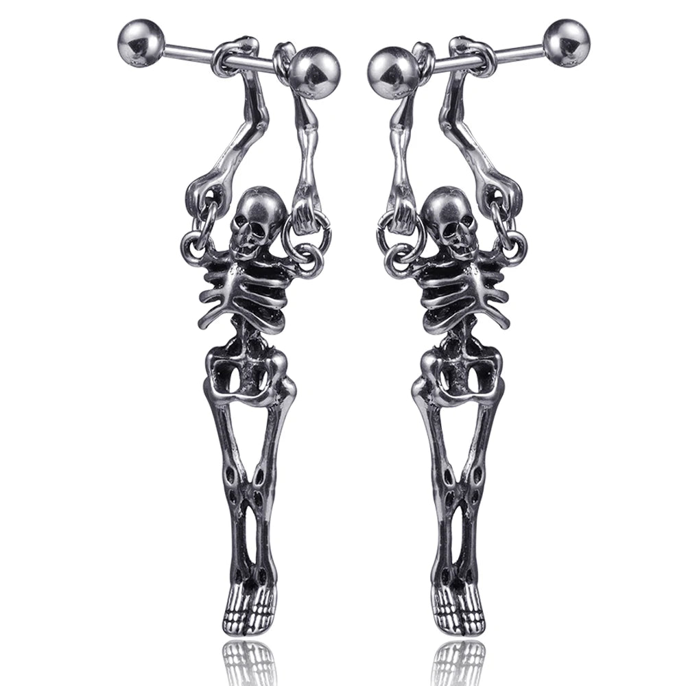 Punk Stainless Steel Gothic Stud Earrings for Men & Women - Small Rock Geometry Skeleton with Zircon