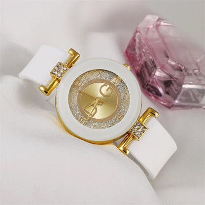 Rhinestone Women's Casual Watch with Silicone Strap