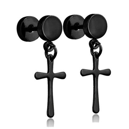 Boucles d'oreilles punk noires en acier inoxydable pour hommes