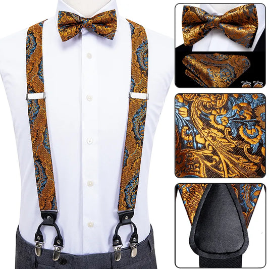 Silk Suspenders with Metal Clips & Bowtie