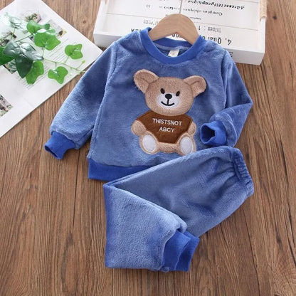 Ensemble pantalon à capuche et ours en flanelle d'hiver pour enfants