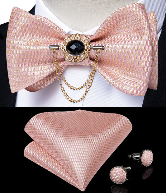 Pink Plaid Self-Tie Silk Bowtie Set