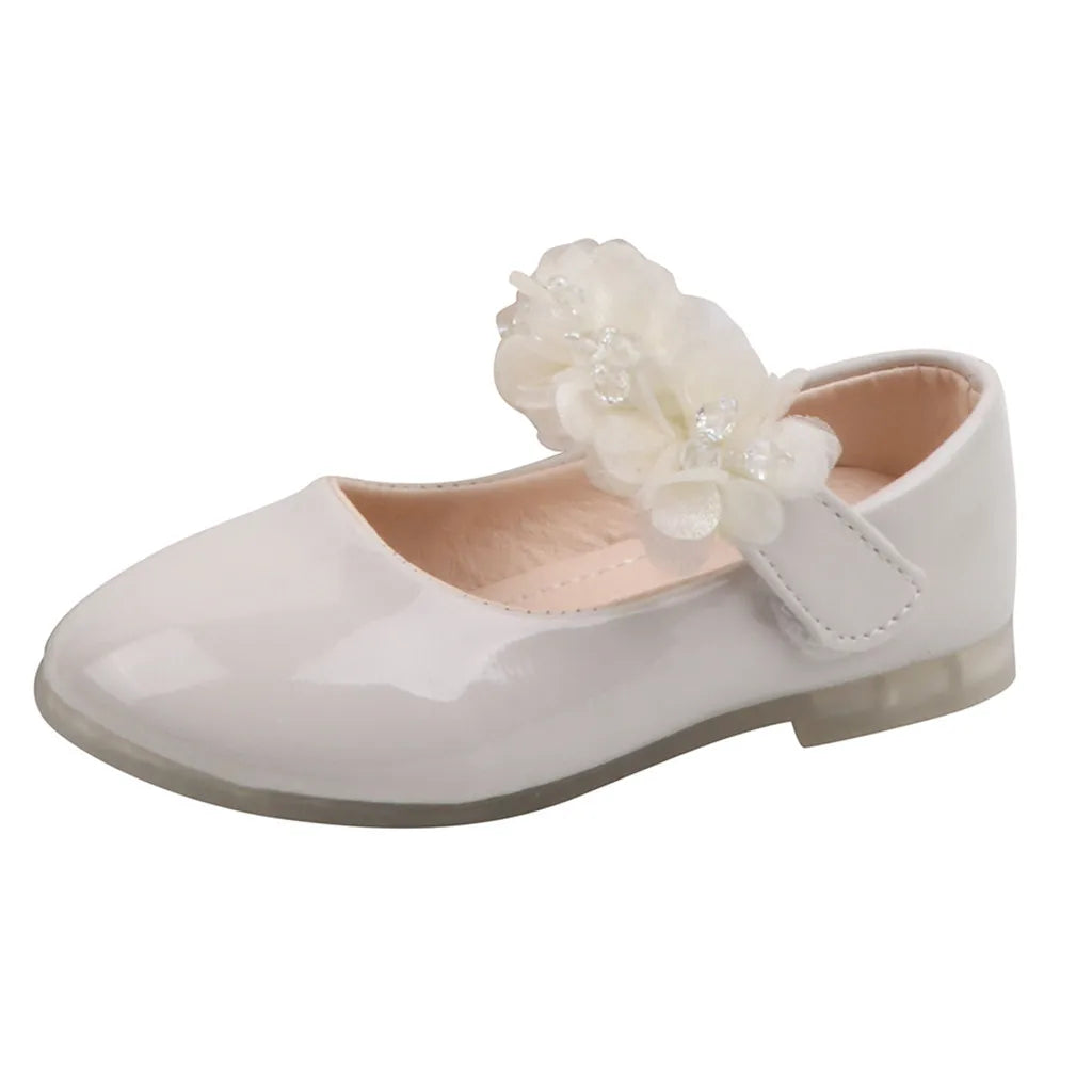 Toddler Infant Lace Crystal Bright Princess Leather shoes