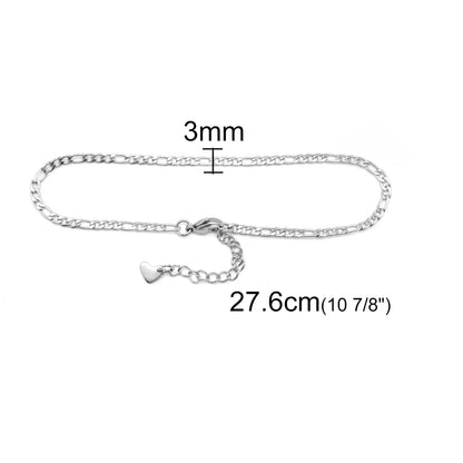 Bracelet de cheville en chaîne cœur couleur argent