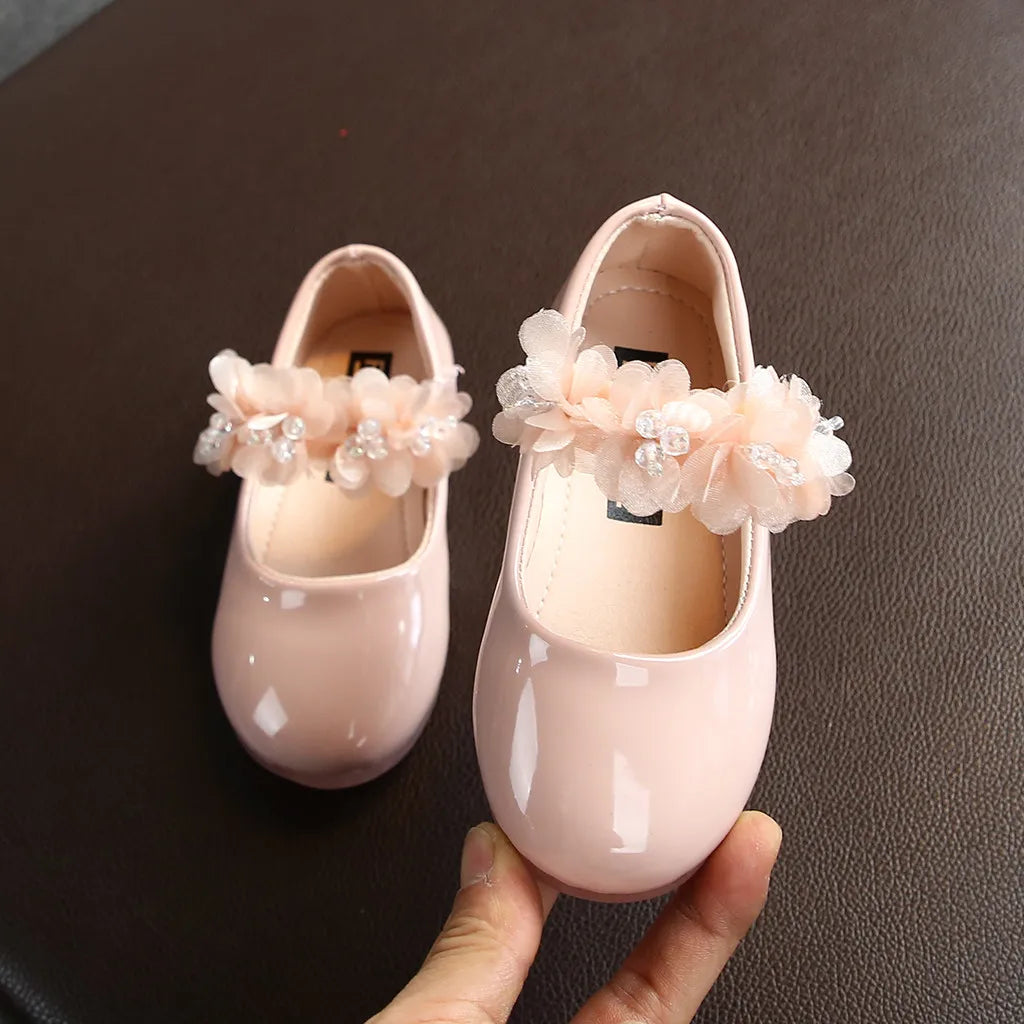 Toddler Infant Lace Crystal Bright Princess Leather shoes