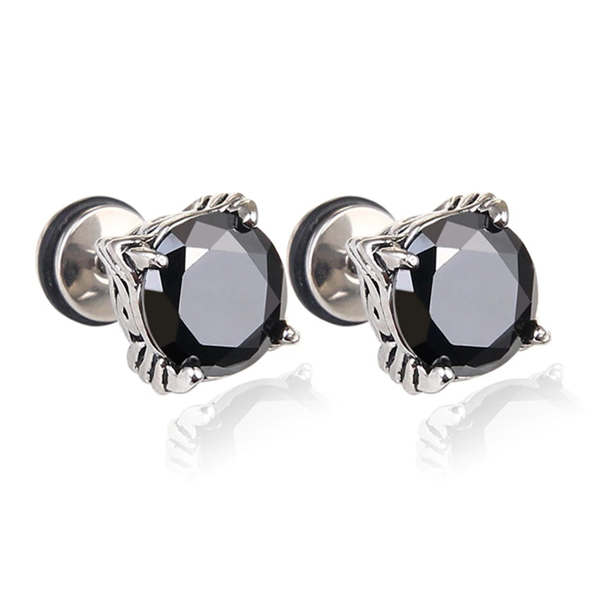 Punk Stainless Steel Gothic Stud Earrings for Men & Women - Small Rock Geometry Skeleton with Zircon