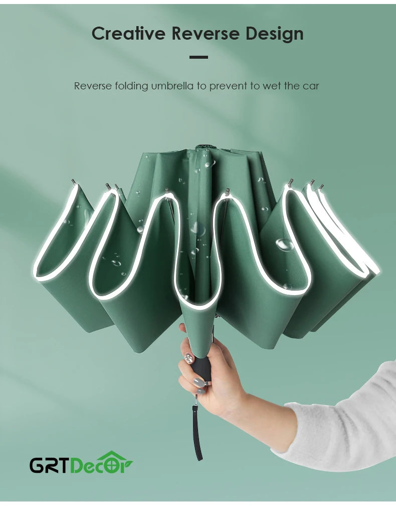 Reflektierendes, winddichtes 10-Rippen-Regenschirmset mit Streifen