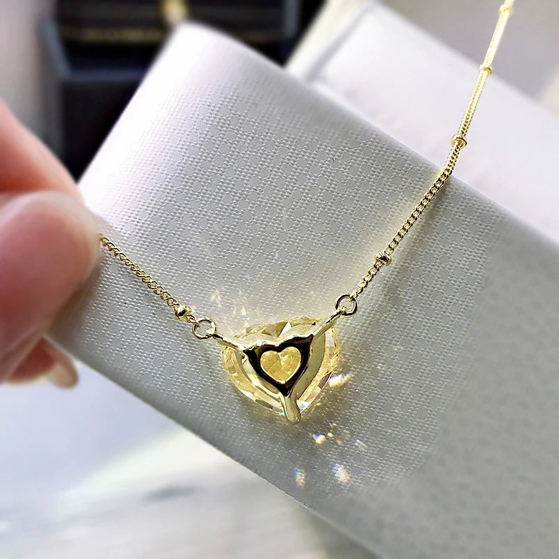 Sterling Silver Heart Shape Zircon Pendant Necklace