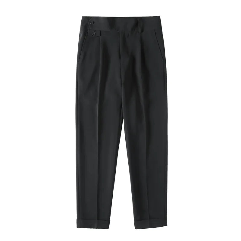 British High Waist Dress Pants for Men - Business Formal Trousers