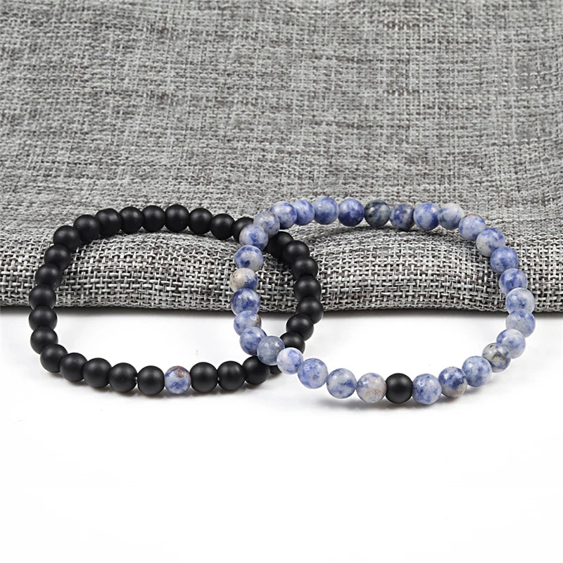 2 bracelets de perles en œil de tigre et pierre de lave noire pour couples