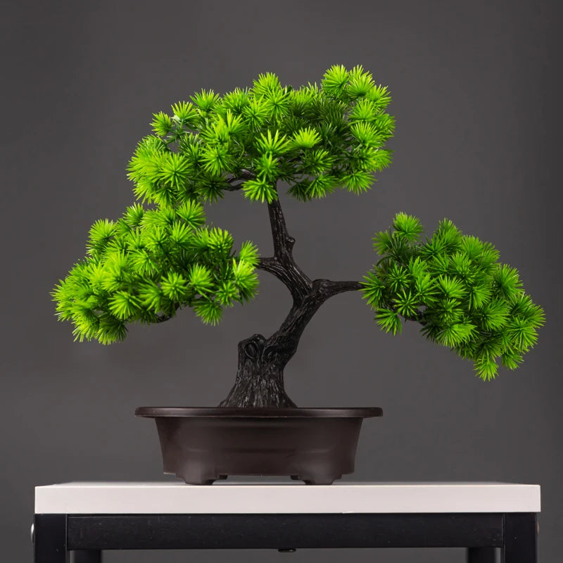 27 cm künstlicher Kiefern-Bonsai-Baum als Dekoration für Zuhause und den Schreibtisch.