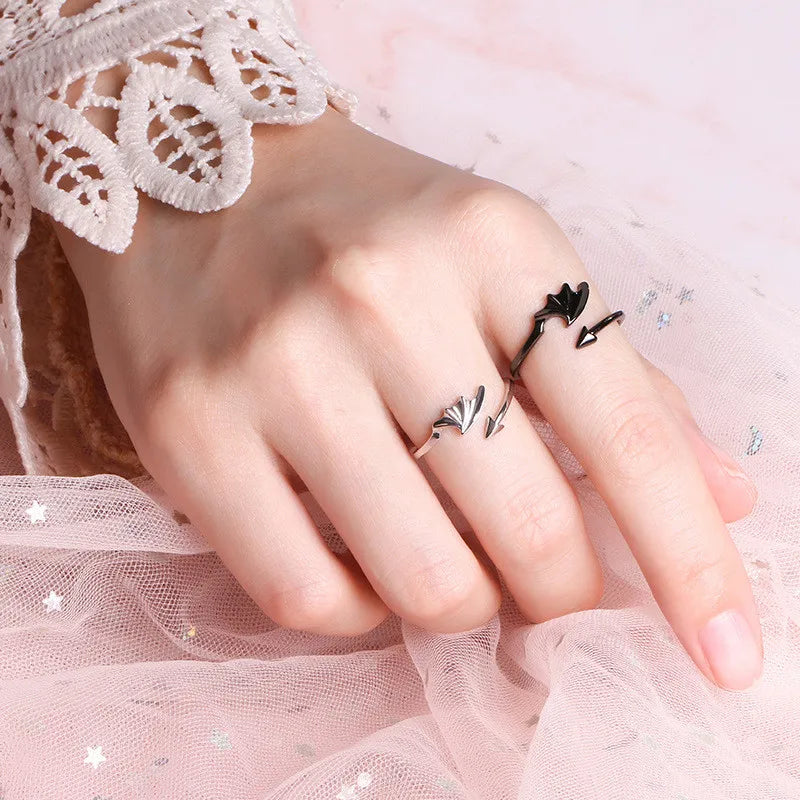 Gothic Punk Angel & Devil Couple Ring Set – Adjustable Open Rings