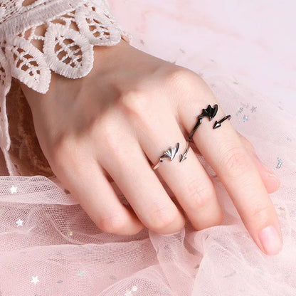 Gothic Punk Angel & Devil Couple Ring Set – Adjustable Open Rings
