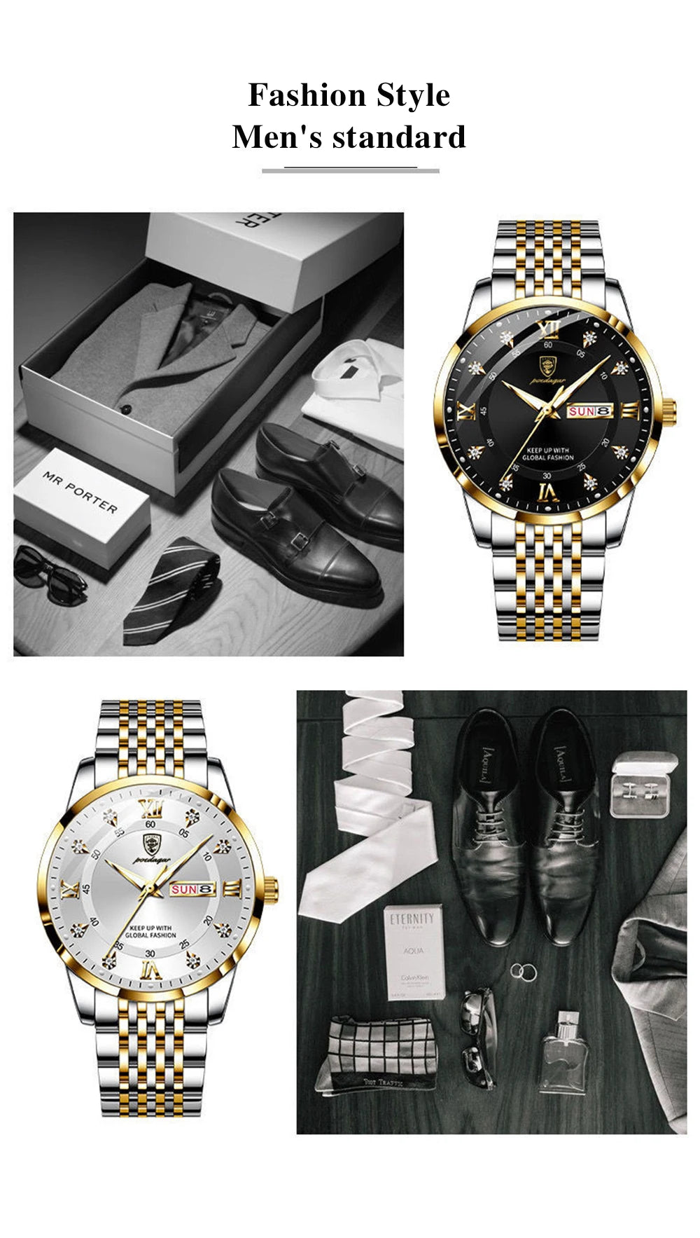 Montre-bracelet pour homme en acier inoxydable - Étanche, lumineuse, avec date et semaine