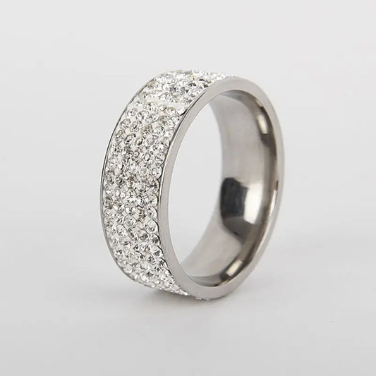 Unisex Luxury Stainless Steel Crystal Rhinestone Wedding Band Rings