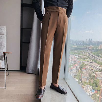 British High Waist Dress Pants for Men - Business Formal Trousers