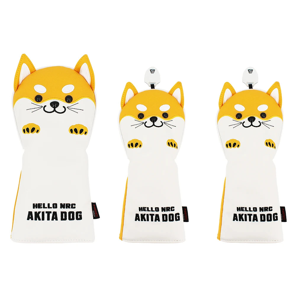 Cute Akita PU Leather Golf Headcover Set