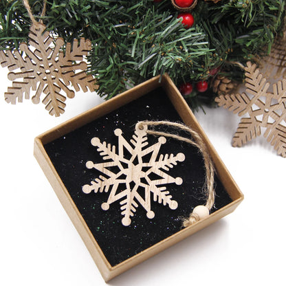 Lot de 12 pendentifs en bois en forme de flocon de neige pour décoration de Noël