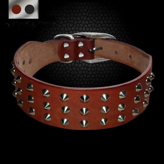 Collier pour chien ajustable en cuir avec rivets anti-morsure 