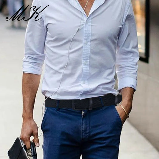 Metal Pin Elastic Buckle Canvas Belts For Men