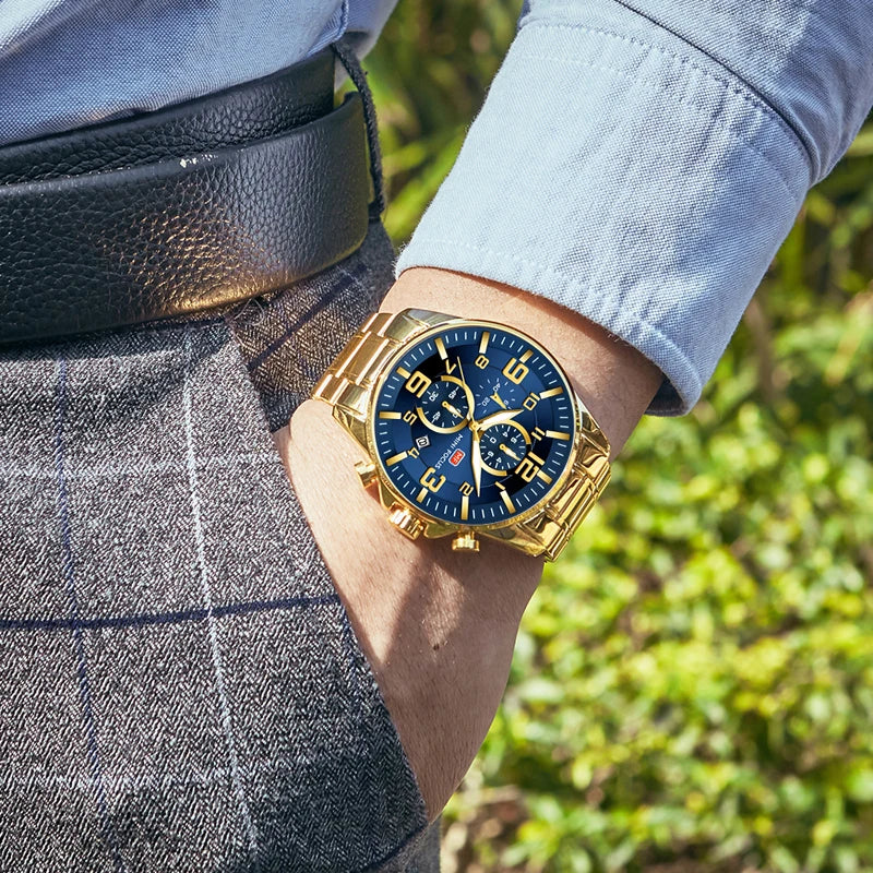 Sport-Armbanduhr mit Kalender für Herren aus Edelstahl