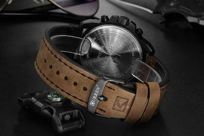 Men's Military Waterproof Sports Watch with Genuine Leather