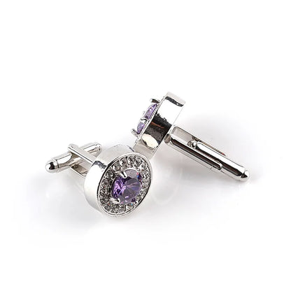 White Purple Crystal Cufflinks for Men