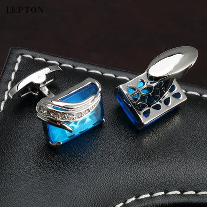 Blue Glass Square Crystal Cufflinks for Men