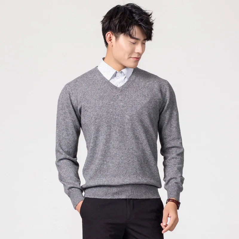 V-Neck Wool Pullover Winter Sweater