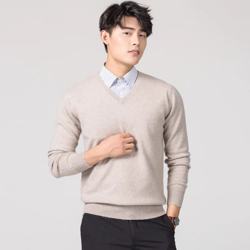 V-Neck Wool Pullover Winter Sweater