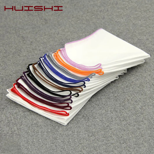 Men's White Pocket Square Cotton Solid Color Handkerchief