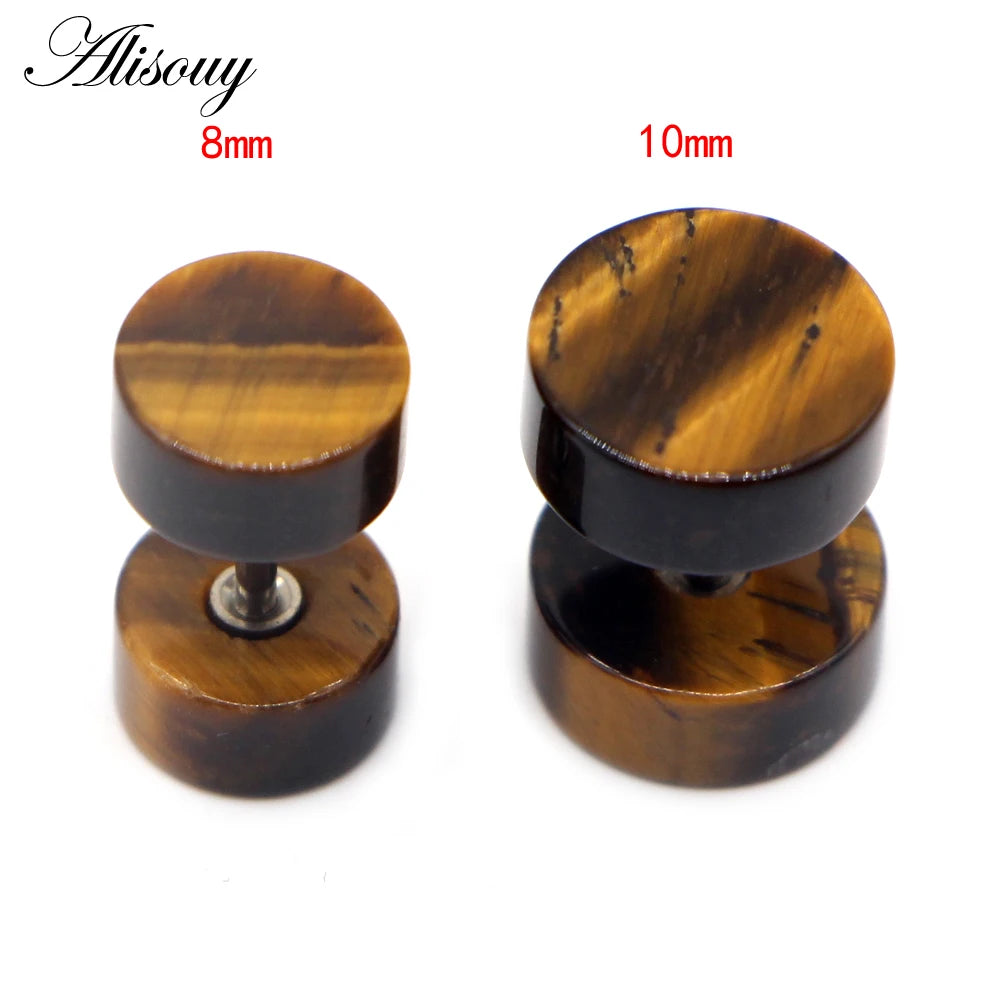 2PCS Natural Stone Tunnel Earrings for Women & Men