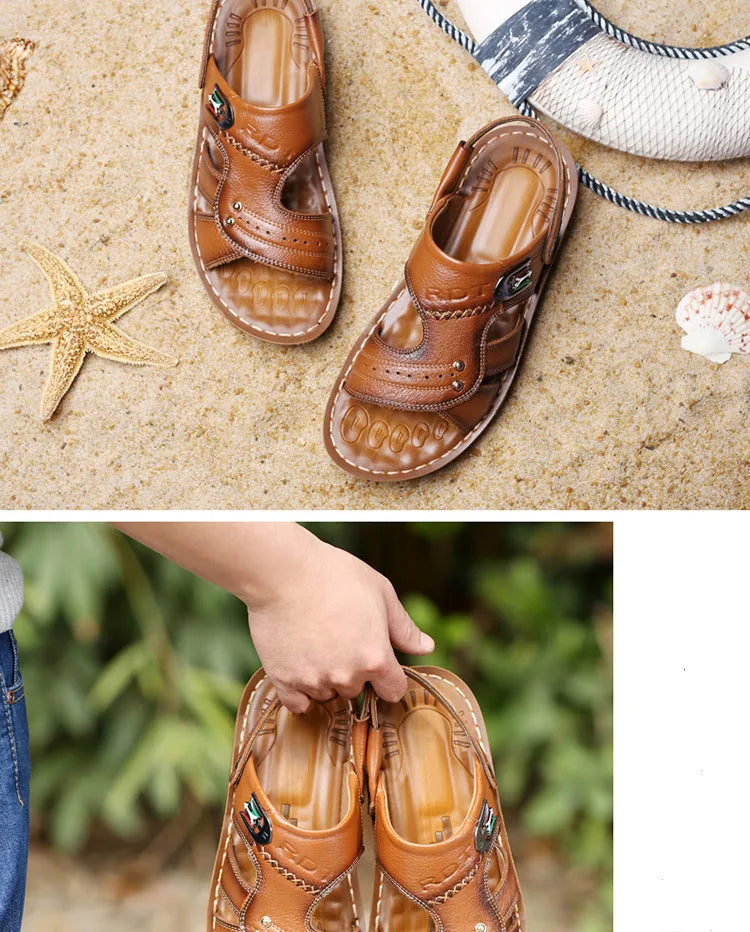 Sandales pour hommes - Chaussures ouvertes décontractées en cuir pour hommes
