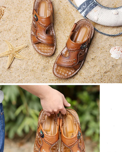 Sandales pour hommes - Chaussures ouvertes décontractées en cuir pour hommes