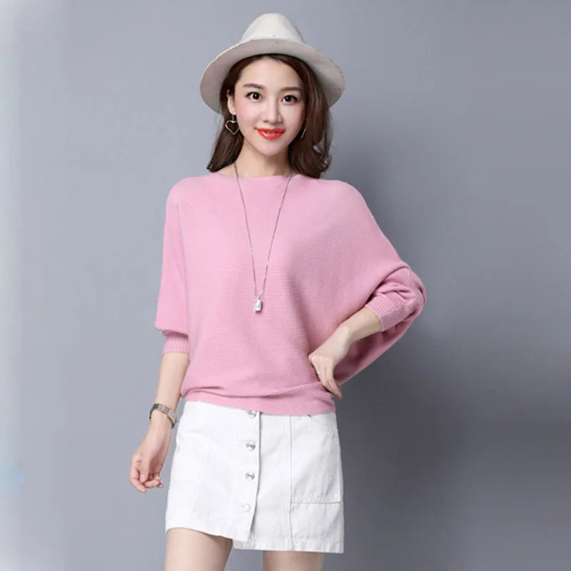 Gestreifter Damen-Strickpullover – Locker geschnittener, lässiger Langarm-Winterpullover