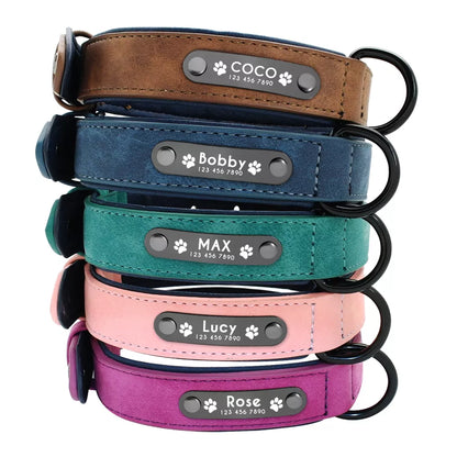 Custom Dog Collars - Leather Dog Collar With Name ID Tags