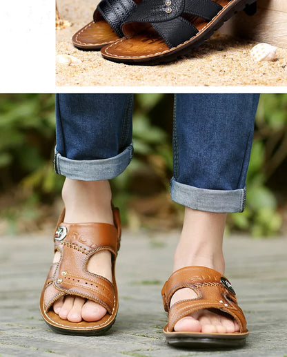 Sandales pour hommes - Chaussures ouvertes décontractées en cuir pour hommes