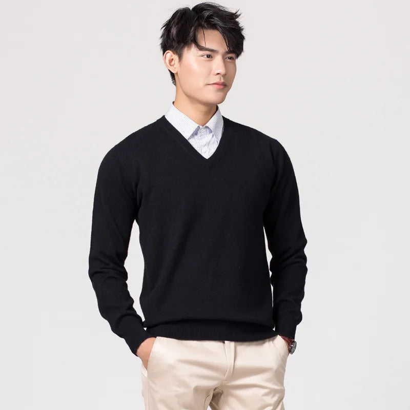 V-Neck Wool Pullover Winter Sweater