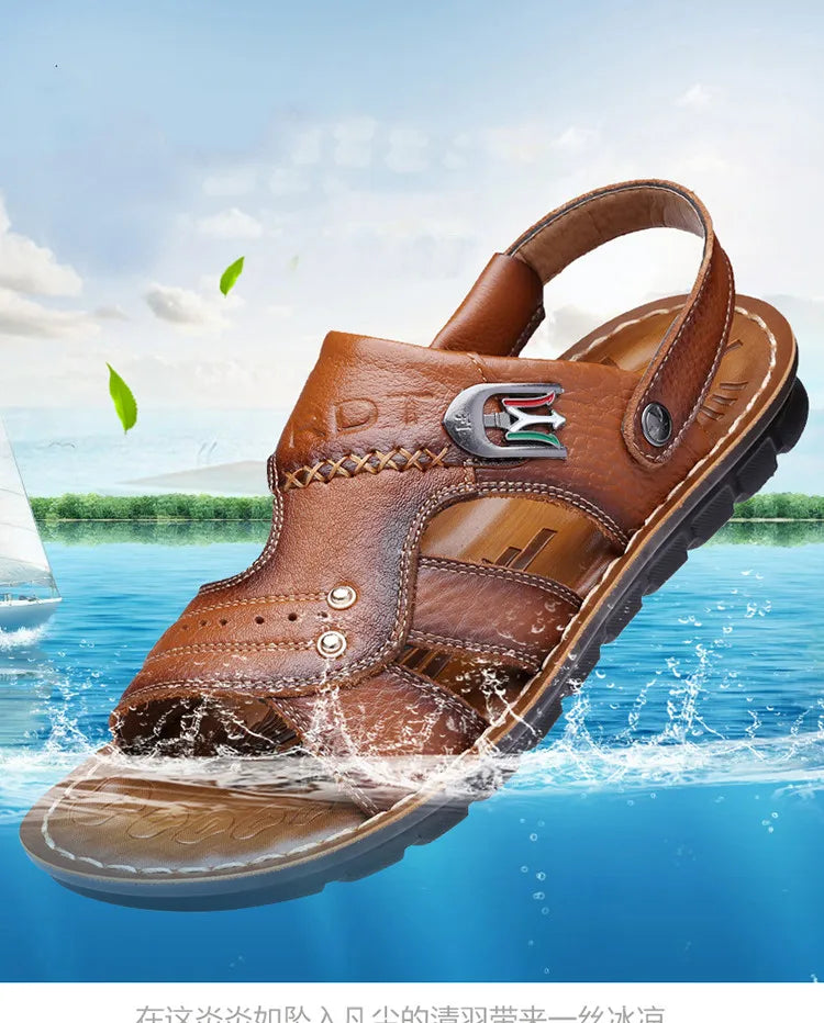 Sandales pour hommes - Chaussures ouvertes décontractées en cuir pour hommes