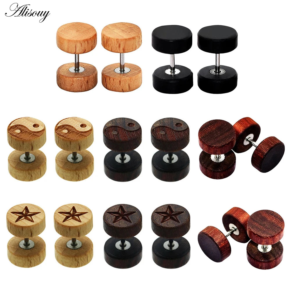 ear studs, small stud earrings, black stud earrings, black earrings, star earrings, screw back earrings, ear rings, black studs, wood earrings, trendy earrings, studs piercing