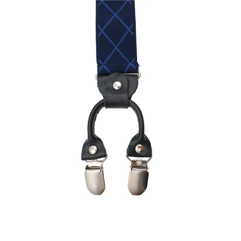 Genuine Leather Suspenders with 6 Clips