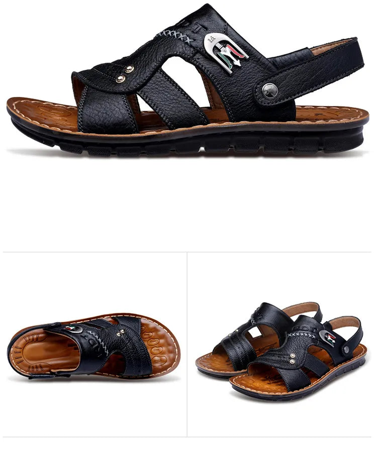 Sandales pour hommes - Chaussures ouvertes décontractées en cuir pour hommes