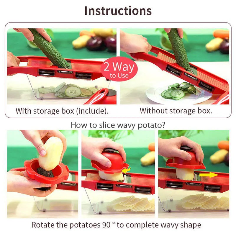 Vegetable Cutter, Steel Blades – Versatile Kitchen Slicer and Grater